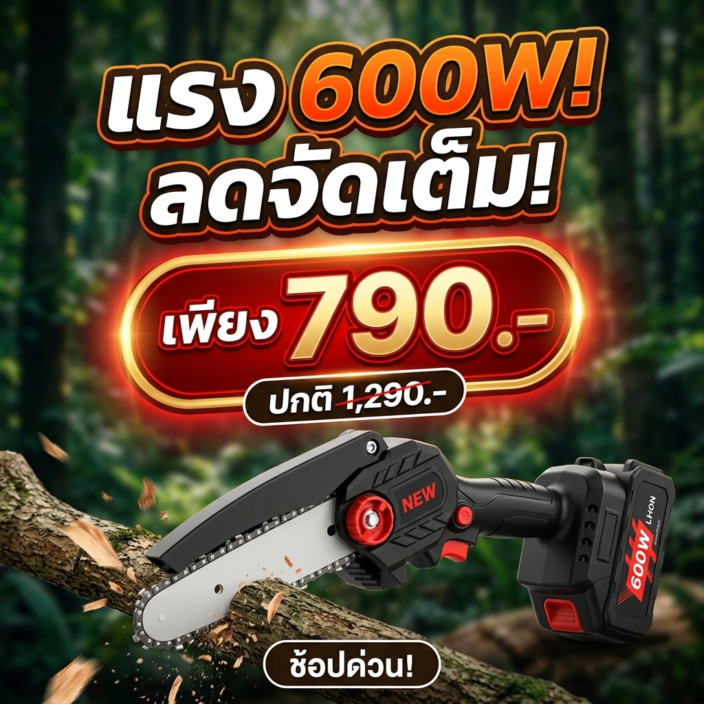 เลื่อยโซ่ไร้สาย 6 นิ้ว ใช้งานมือเดียว ปรับระยะโซ่ได้ รูปที่ 6