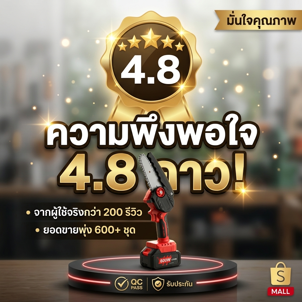 เลื่อยโซ่ไร้สาย 6 นิ้ว ใช้งานมือเดียว ปรับระยะโซ่ได้ รูปที่ 4