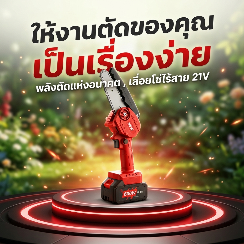 เลื่อยโซ่ไร้สาย 6 นิ้ว ใช้งานมือเดียว ปรับระยะโซ่ได้ รูปที่ 8