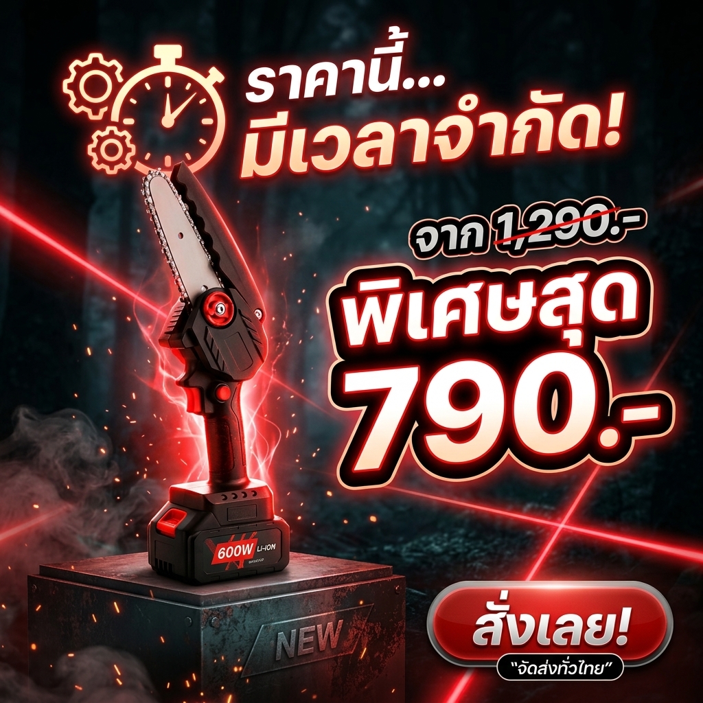 เลื่อยโซ่ไร้สาย 6 นิ้ว ใช้งานมือเดียว ปรับระยะโซ่ได้ รูปที่ 9