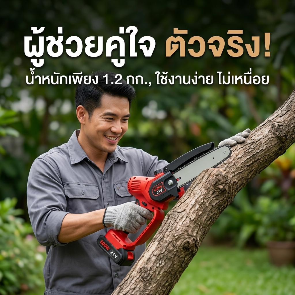 เลื่อยโซ่ไร้สาย 6 นิ้ว ใช้งานมือเดียว ปรับระยะโซ่ได้ รูปที่ 5